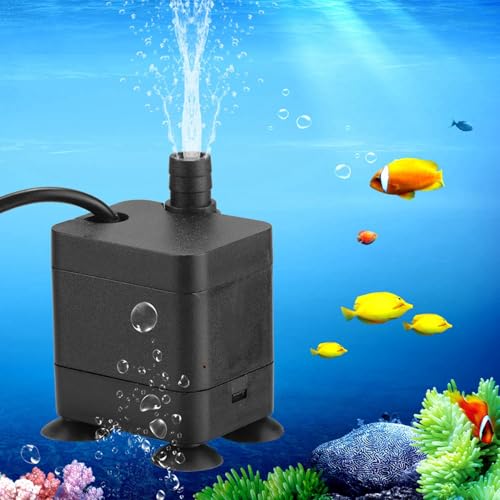 Mini USB Submersible Water Pump | 5V Low Voltage Safe for Fish Aquarium | Quiet Aquarium Pump with Adjustable Flow | 120L / H, 4 - Vane Turbine