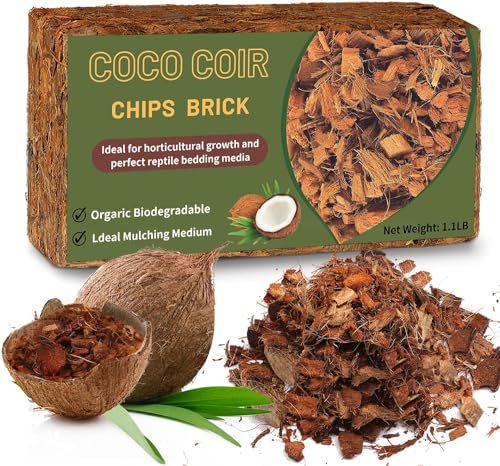 Doter Coco Chips Substrate 1.1 LB, Organic Coconut Husk Brick with Low EC and pH Balanced, Easy to Expand Coco Coir Mulch Medium for Garden Flowers & Reptile Bedding (1 Pcs)