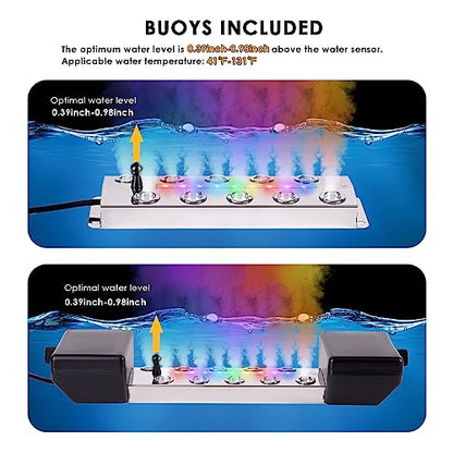 Ultrasonic Fogger 10 Head Ultrasonic Mist Maker Fogger Pond Mister Fogger with Float for Halloween Decorations Aquarium Fish Tank Terrarium Greenhouse Plants Fountain, 19.8 lb/h (9000ml/h)
