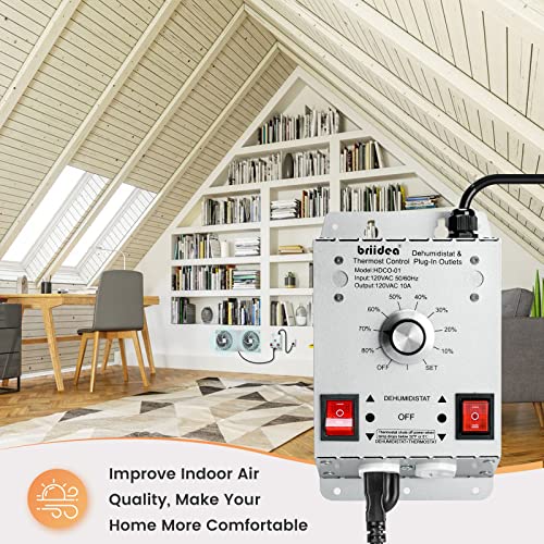 Crawl Space Humidistat Controller, Briidea Dehumidistat and Thermostat Control with 2 Plug in Outlets, Ideal for Basements Attics Garages, Reduce the Crawl Space Humidity Level