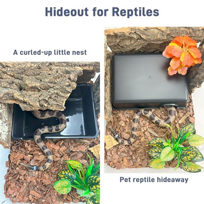 Humid Hideout Cave for Reptiles, Snake Hide for Ball Pythons, Gecko Hide, Leopard Geckos, Bearded Dragons,Compact Terrarium Decor with Easy-Clean Design (9.5"x6.7"x2.2" Large) - size: Large (1 Count)