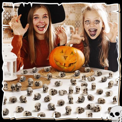 Arrowbash 100 Pcs Mini Skull Figurines Bulk Small Halloween Skeleton Head Statues Miniature Resin Skull Decoration Realistic Fake Human Skeleton Head Figure for Halloween Party Favors Home Table Decor - style: Skull