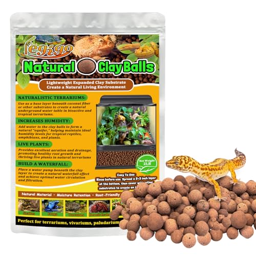Legigo 2LBS Leca Balls Terrarium Substrate for Reptiles, Organic Lightweight Clay Pebbles Drainage Layer Substrate for Bioactive Terrarium, Expanded Clay Balls Hydro Balls for Reptiles Tank, Plants - color: 2LBS