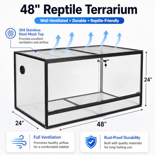 120 Gallon Bearded Dragon Tank, 48x24x24 Reptile Enclosure, Black - color: Black