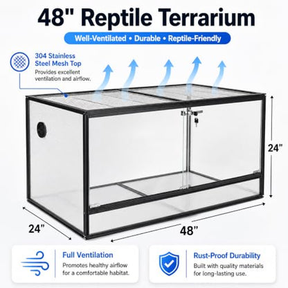120 Gallon Bearded Dragon Tank, 48x24x24 Reptile Enclosure, Black - color: Black