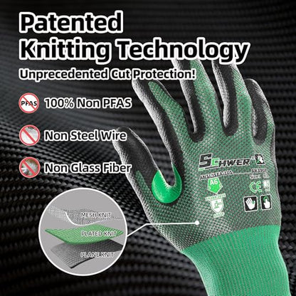 Schwer AIR-SKIN ANSI A6 Cut Resistant Gloves, AR3908 Cut Proof Glove, Ultra Thin Cutting Glove with Reinforced Thumb, Non-PFAS, Wire & Fiberglass Free, Work Glove for Mechanics, M, 12 Pairs - size: Medium, style: 12 Pairs