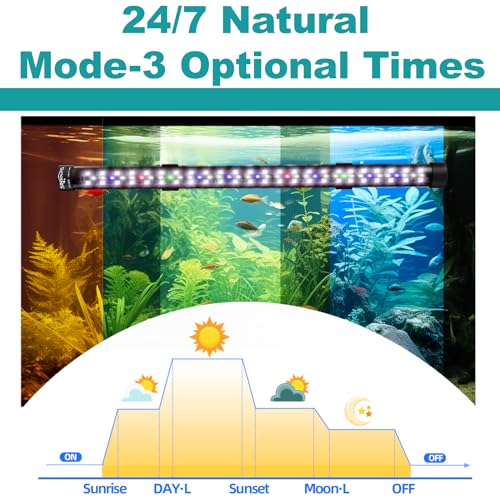 SEAOURA Submersible Aquarium Light for 28 to 54 Inch Fish Tank, 24/7 Cycle Fish Tank Light with Timer, Aquarium Plant Light with Full Spectrum+7 Single Colors, Auto On/Off, Adjustable Brightness - size: 26.8 Inch length