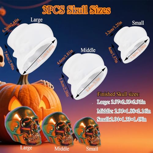 13PCS Halloween 3D Skull Resin Molds Set, 3PCS Large Medium Small Epoxy Molds for Resin, Candle Making, 10PCS Mini Skull-Heads Molds for DIY Pendant Keychain Bracelet Earrings