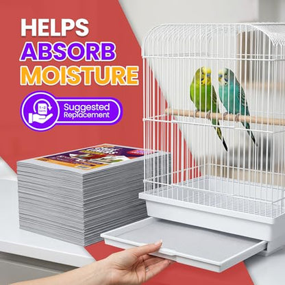 VIOLETTO 120 Sheets Pre-Cut Bird Cage Liners - Unprinted Plain Newsprint Paper, 20" x 18" - Highly Absorbent & Ink-Free Pet Habitat Liners for Parrots, Rabbits & Guinea Pigs | Pre-cut, Unprinted Plain Newsprint Paper, Highly Absorbent & Ink-Free, For Parr