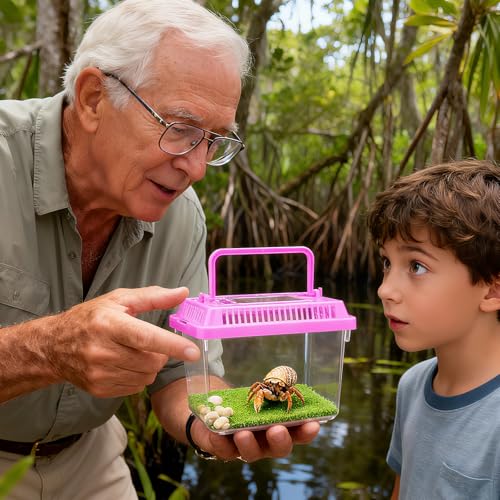 20 Pack Small Plastic Reptile Carrier, Tarantula Enclosure Breeding Box with Handle and Ventilation Lid, for Spider Lizard Turtle Hermit Crab Fish, 5.1 x 3.5 x 3.5 Inch, Multi-Color