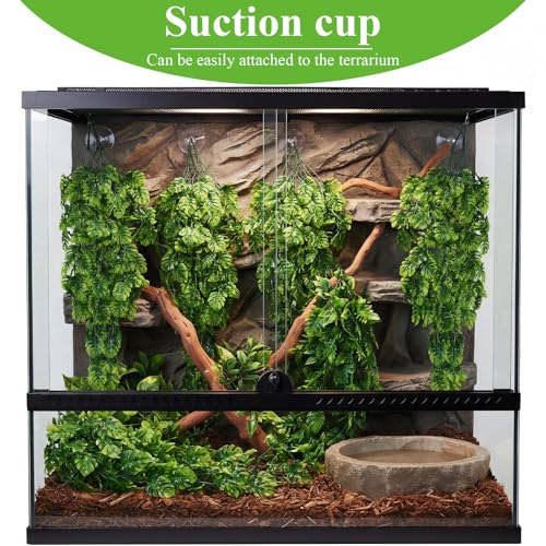 Suncalla 8 Pack Reptile Plants Terrarium Hanging Plant Vine Boston Climbing Terrarium Plant with Suction Cup for Bearded Dragons Lizard Crested Gecko Snake Crab Tank(Popular Series,Green) - style: Popular Series