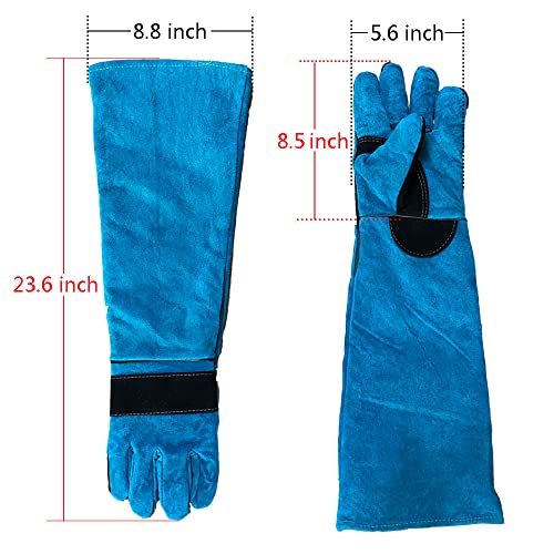 Animal Handing Gloves Bite Proof 23.7 Inch Kevlar Reinforced Multipurpose Pet Leather Glove Padding Dog,Cat Scratch,Bird Handling Falcon Gloves Grabbing,Reptile Squirrel Snake Bite