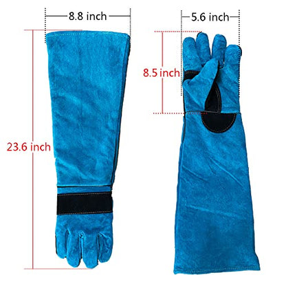 Animal Handing Gloves Bite Proof 23.7 Inch Kevlar Reinforced Multipurpose Pet Leather Glove Padding Dog,Cat Scratch,Bird Handling Falcon Gloves Grabbing,Reptile Squirrel Snake Bite