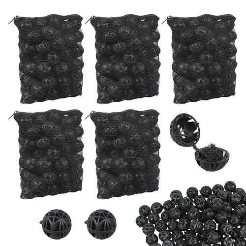 500 Pieces Black Bio Balls 1.02 Inch Internal Bioballs Filter Media for Aquarium Filter&Pond Filter with 5 Pieces Aquarium Filter Media Mesh Bags - size: 1.02 Inch