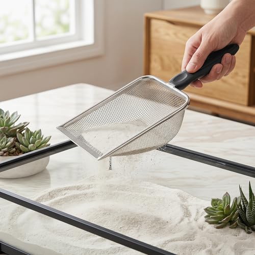 ibasenice Fine 6-Mesh Litter Sifter, Bearded Dragon Poop Scoop, Reptile Substrate Scoop, Metal Terrarium Cleaning Tool for Leopard Gecko Enclosures Mesh Size 3.8X3.8mm