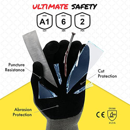 Quest Protective Apparel Cut Resistant Work Gloves (ANSI A1) – Lightweight Gloves for Gardening,DIY,Mechanical & General Handling – Breathable Grip Gloves for Men & Women – Medium, Pack of 12 - size: Medium, style: Pack of 12