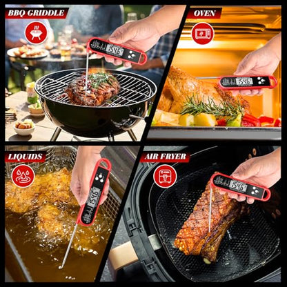 FDK Digital Meat Thermometer for Cooking and Grilling - Instant Read Food Thermometer with IP67 Waterproof, Strong Magnet and Calibration-Professional Kitchen BBQ Probe for Turkey, Steak, Men/Dad Gift