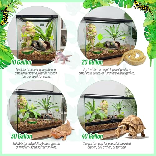 Crested Gecko Tank Accessories Kit，Tree Trunk Hideout, Artificial Plants | Feeding Bowl, Jungle Vines , Resting Leaves Platform , hygrometer thermometer , for Leopard Gecko, Frogs, Hermit Crabs