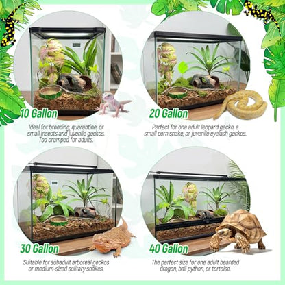 Crested Gecko Tank Accessories Kit，Tree Trunk Hideout, Artificial Plants | Feeding Bowl, Jungle Vines , Resting Leaves Platform , hygrometer thermometer , for Leopard Gecko, Frogs, Hermit Crabs