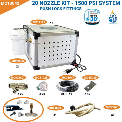 High Pressure Misting system 1500 PSI - Mistcooling System - For Patio Misting - Residential, Restaurant and Industrial - With Smart Phone Controller - Flexible (60 Feet - 20 Nozzles) - size: 60 Feet - 20 Nozzles