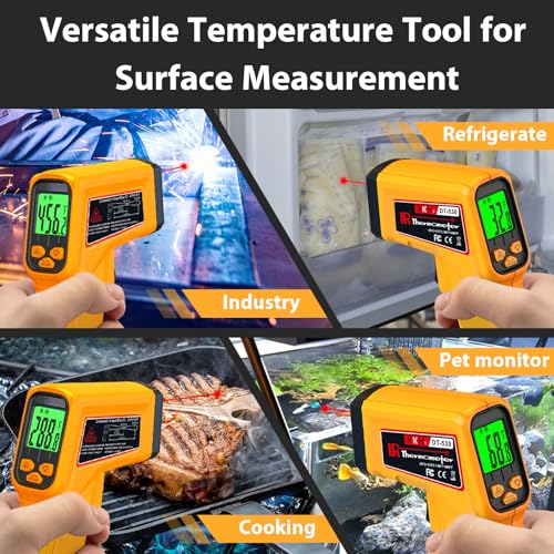 FKM Infrared Thermometer Gun Non-Contact Laser Temperature Gun,-58°F~986°F,AdjustableEmissivity,Digital IR Thermometer Gun for Cooking,Griddle,Pizza Oven,BBQ,HVAC,Automotive,Industrial,Not for Human - color: Yellow