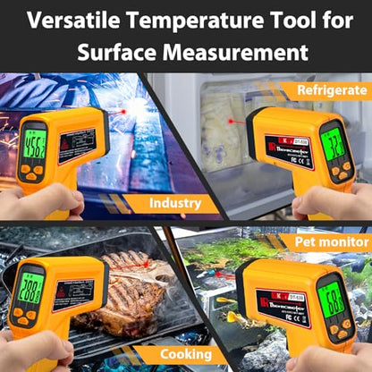 FKM Infrared Thermometer Gun Non-Contact Laser Temperature Gun,-58°F~986°F,AdjustableEmissivity,Digital IR Thermometer Gun for Cooking,Griddle,Pizza Oven,BBQ,HVAC,Automotive,Industrial,Not for Human - color: Yellow