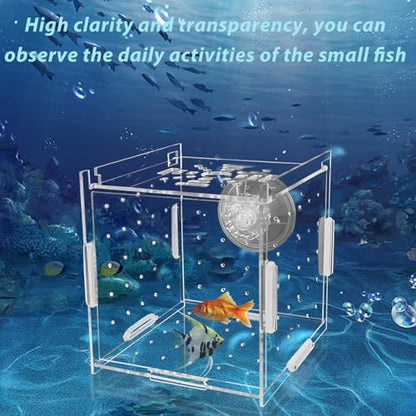 PINVNBY Acrylic Fish Breeding Box，Guppy breeding Box Acrylic Fish Isolation Box Aquarium Incubator with Suction Cups for Guppy Shrimp Small Baby Fishes（3.9 x 3.9 x 3.9 inches） - size: S(3.9 * 3.9 * 3.9in)