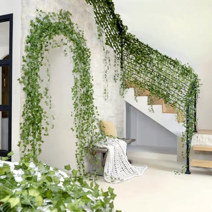 CQURE 120 Pack 840Ft Artificial Ivy Fake Vines,Ivy Garland Greenery Garland Fake Hanging Plants Vines Aesthetic Green Leaves for Bedroom Wedding Party Garden Wall Room Decor