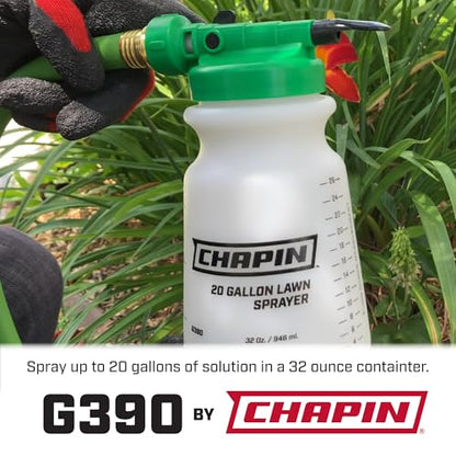 Chapin G390 Hose End Sprayer for Water Soluble Materials, 20 Gallon, 32 Ounce Tank, Finger Control and Backflow Prevention, for Spraying Lawns, Weeds, Insects, Fertilizers, Translucent White - size: 20-Gallon