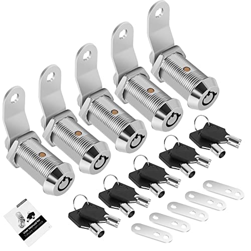 5-Pack RV Storage Locks with Keys, 1-1/8' Keyed Alike Locks for Camper Cabinet Door & Toolbox - color: Chrome - 5 Pack, size: 1-1/8 Inch