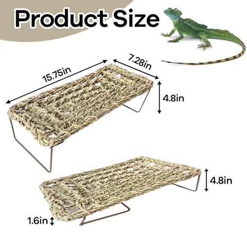 Bearded Dragon Hammock, 15.75''x7.28'' Large Reptile Tank Accessories with Collapsible Sturdy Metal Legs, Basking Platform Bed Habitat for Lizard Leopard Gecko Snake Turtle Hermit Crab and Frog