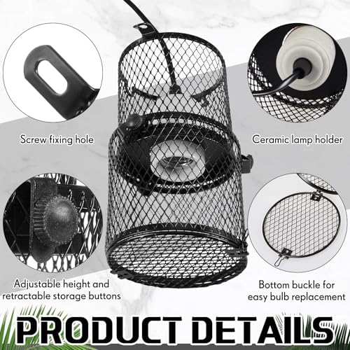 VIHOSE Retractable Reptile Heat Lamp Holder, Ceramic Heat Emitter Lamp-Cage with Adjustable Anti-Scald Mesh Cage Heating Lamp Stand for Pet Amphibian Snake Lizard Frog Chick, Without Bulb(White) - color: White