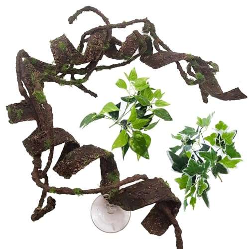 BNOSDM Reptile Jungle Vines with Leaves,Flexible Reptile Climbing Vines Branch,Chameleon Bendable Plants Tank Accessories,Pet Habitat Decor for Bearded Dragon,Snakes,Geckos,Lizards - color: Green - 20''l Vines Decor