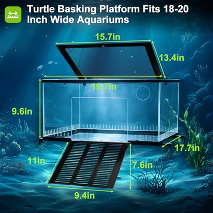 Brobear Above Tank Turtle Basking Platform –75 Gallons Acrylic Large Turtle Basking Platform, Fits 18-20" Wide Aquariums, Anti-Rust & Safe for Red-Eared Sliders, Easy to Install Escape-Proof Design