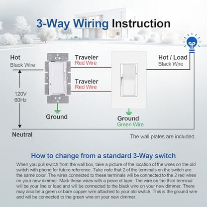 Veltrone White Dimmer Light Switch, Single Pole Slide Dimmer Switches for LED Lights, 5A 600W / 10A 1200W, Flame Retardant 2Pack