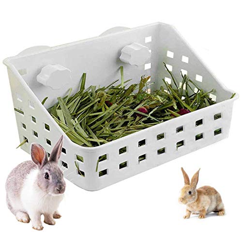 kathson Rabbit Hay Feeder Large Hay Manger Less Wasted Grass Holder Rack Food Dispenser Small Animal Plastic Bowl for Rabbits Bunny Guinea Pigs Rat Chinchilla(White