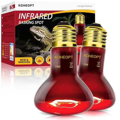 75W Reptile Heat Lamp Bulb, Infrared Heat Emitter Red Heat Lamp for Reptile Amphibian, Infrared Basking Spot Light Bulb,Red Heat Lamp for Chickens、Lizards、Snakes、Turtles 2-Pack