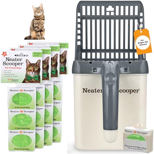 Neater Pet Brands Neater Scooper Standard Cat Litter Scoop, 195 Refill Bags – Mess-Free Cat Litter Scooper with Bag, Spill-Proof Kitty Box Sifter, Bin Doubles as Scoop Holder, For Single-Cat Household - color: Gray, size: Standard - 195 Bags