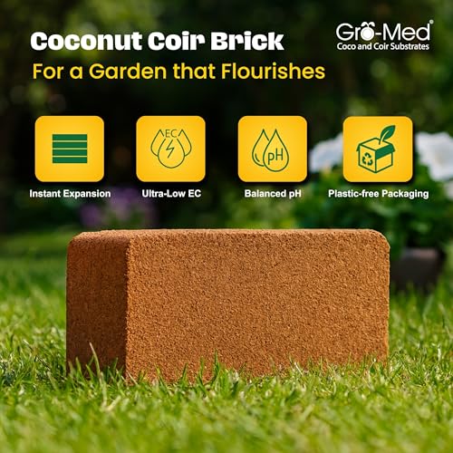 Gro-Med Organic Coco Coir Bricks for Plants – 2 Pack Compressed Coconut Coir Soil with Nutrients, Low EC & pH Balanced Seed Starter Potting Mix for Indoor & Outdoor Plants - size: 2 Pack - NPK Enriched Coco Coir Brick