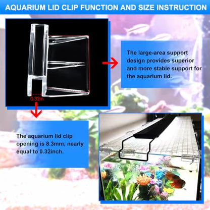 NestBasics 6pcs Transparent Aquarium Lid Clips,Rimless Fish Tank Glass Cover top Support,Aquarium Hood Holder, Acrylic Glass Aquarium top Clips (Transparent, 6pcs 7-8mm Clips) - size: 6pcs 7-8mm clips