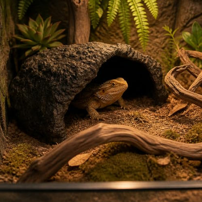 Extra Large Reptile Hideout & Basking Platform, Resin Rock Cave Habitat Decor for Bearded Dragon, Tortoise, Snake, Lizard - Aquarium & Terrarium Tank