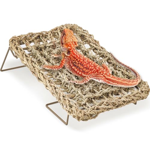 BNOSDM Bearded Dragon Hammock & Reptile Lounger with Metal Legs Sea Grass Bed Mat Basking Platform Lizard Tank Accessories Climbing Habitat Decor for Leopard Gecko, Snake, Hermit Crab, Frog - color: 1PCS Hammock