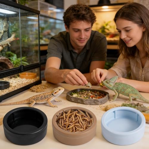 Reptile Dish,Anti-Escape Worm Feeder Cups - Reptile Food Dish Bowl,for Gecko Bearded Dragon Lizards Hermit Crab Snail Pet Store Terrarium Tank