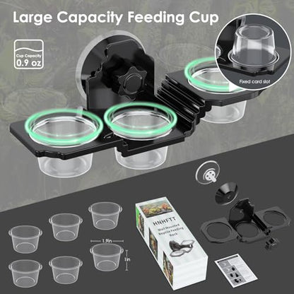 Crested Gecko Feeding Ledge with 6 PVC Cups -Strong Suction Reptile Food Dish for Leopard Geckos, Spiders,Lizard,Snail & Small Birds - Space-Saving Terrarium Habitat Feeder Easy to Clean