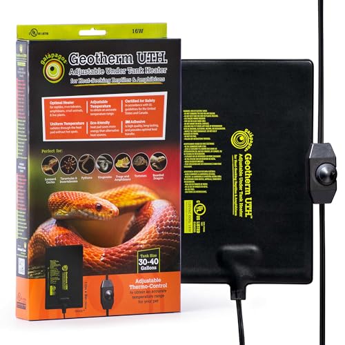 Galápagos (05702) Geotherm® Adjustable Under Tank Heater - Heating Pad for Reptiles, Amphibians & Terrariums, 12″ x 8″ 16W, Black