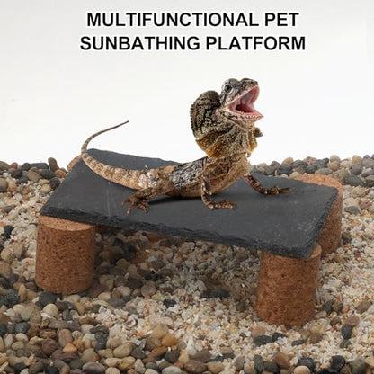 Reptiles Slate Rocks, Basking Surface Reptile Basking Platform, Enhances Climbing Activity, Black Gray, 1 Set