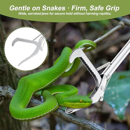 50" Folding Snake Grabber Tongs, Stainless Steel Snake Catcher Tool with Wide Jaws & Non-Slip Handle – Humane Reptile Handling Stick for Outdoor, Yard, Farm & Camping Use - color: Green