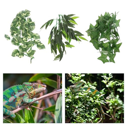 BESPORTBLE 3pcs Reptile Terrarium Artificial Vine Plants with Suction Cups, Green Leaves 12-inch and 30cm Set, Decorative Habitat Accessories for Lizards, Geckos, Snakes
