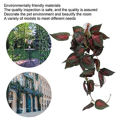 Pssopp Lifelike Plant Decorative Hanging Silk Terrarium Plant with Suction Cup for Reptile Rainforest Box Aquarium Landscape(NFF‑85)
