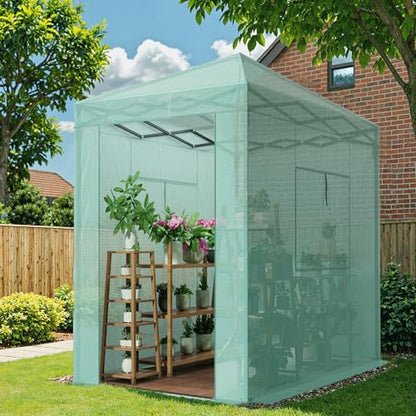 Greesum 6x4 FT Portable Small Greenhouse with PE Cover, Zippered Door and 2 Roll-up Windows, Easy Assemble(Green) - style: 6X4 FT